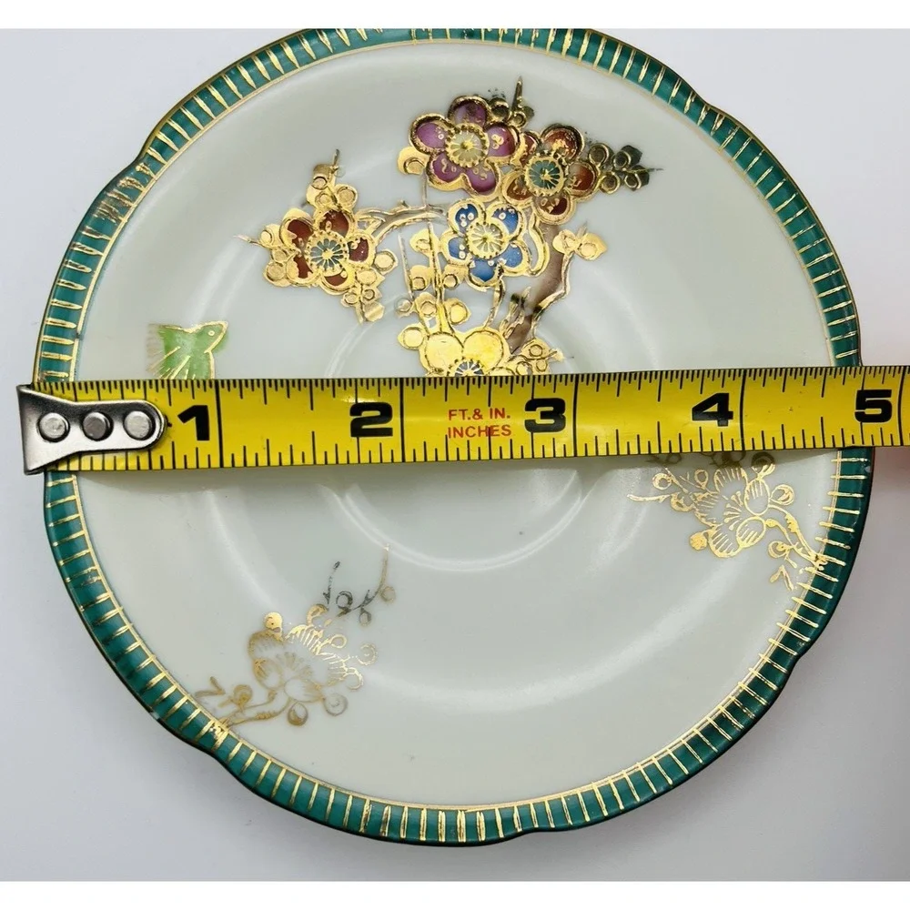 Trimont Teacup Saucer Set Black Gold Moriage Jeweled Floral Japan Vintage China